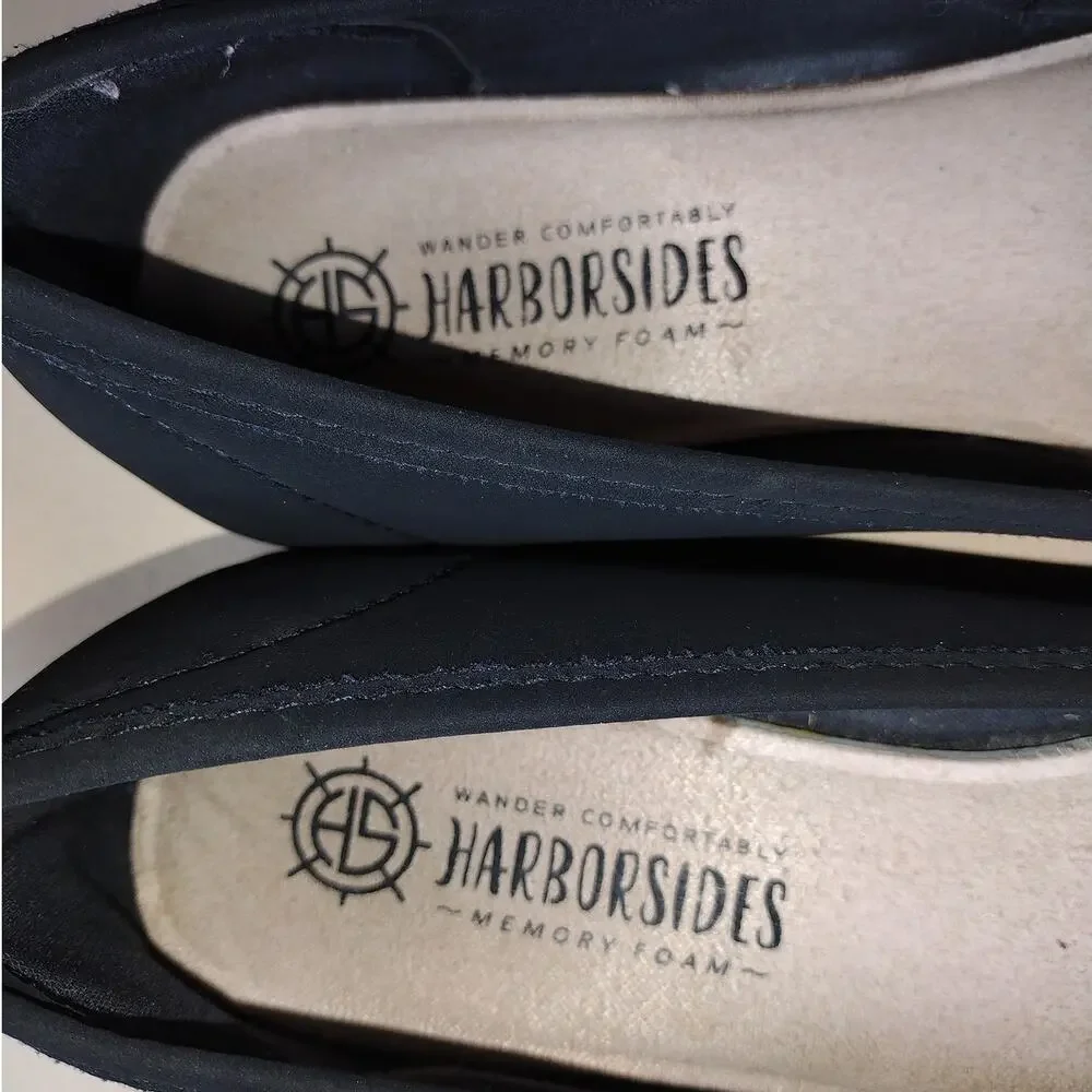 Harborsides Flats Women’s 9 Black Strappy Memory Foam Casual Comfort Dress Shoes